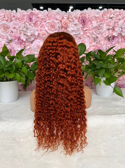 #350 Ginger Italian Curly Brazilian Hair 13X4 Transparent Lace wig 180%