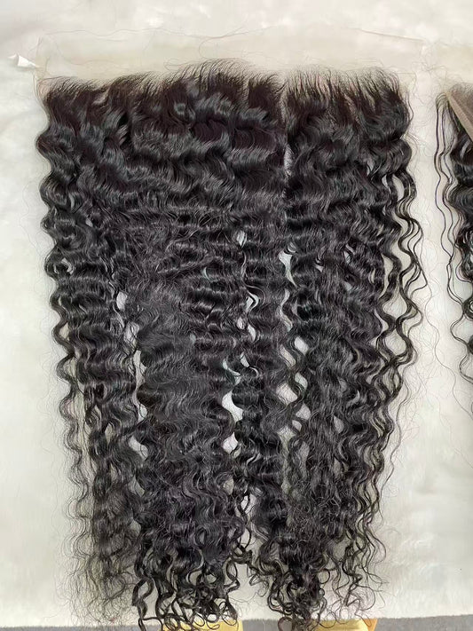 Top Virgin Burmese Curly HD /Transparent Lace Frontal  #1B