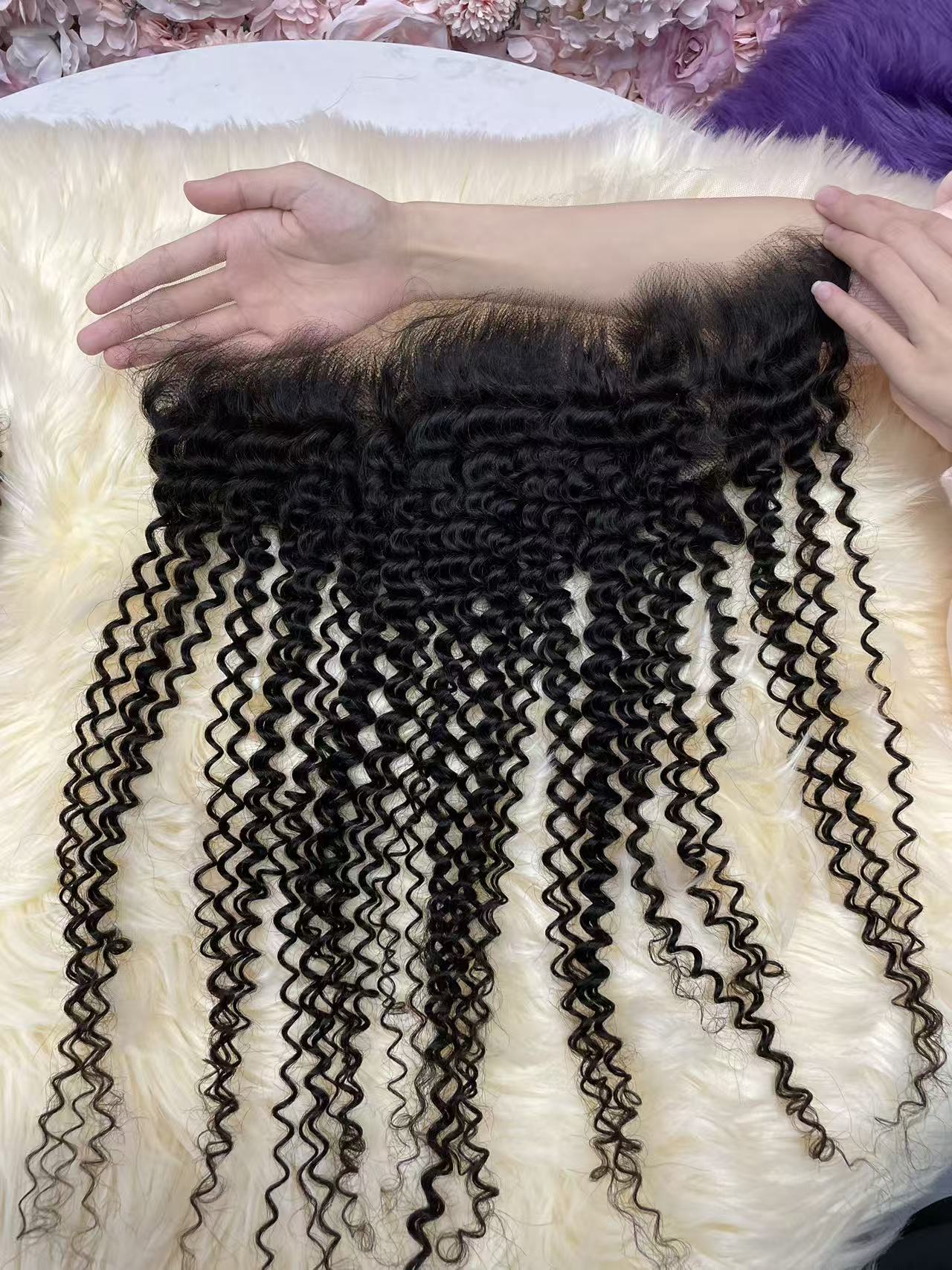 Top Virgin Kinky Curly HD /Transparent Lace Frontal #1B