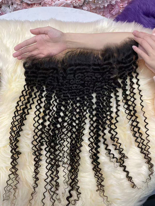 Top Virgin Kinky Curly HD /Transparent Lace Frontal  #1B