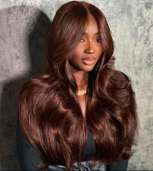 #4 Chocolate straight /BodyWave Brazilian Hair 13X4 Transparent Lace wig 180%