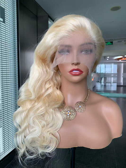 #613 Blonde body wave Brazilian Hair 13X4 Transparent Lace wig 180%