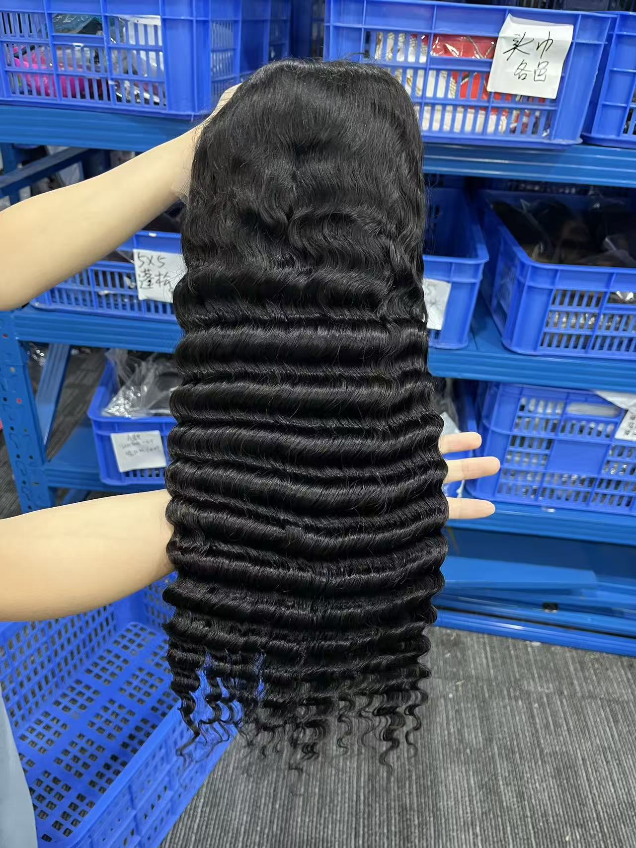 Top virgin Hair 13*4 Deep Wave #1B Transparent Lace Pre-made wig