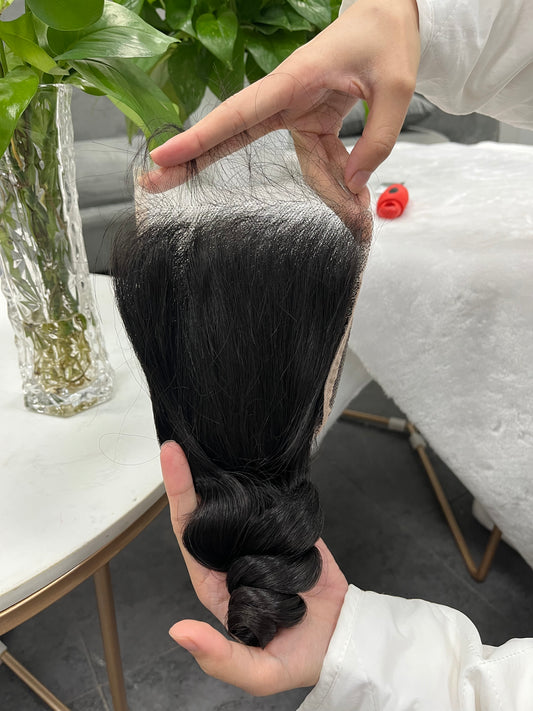 Top Virgin Loose Wave  HD /Transparent Lace Closure  #1B