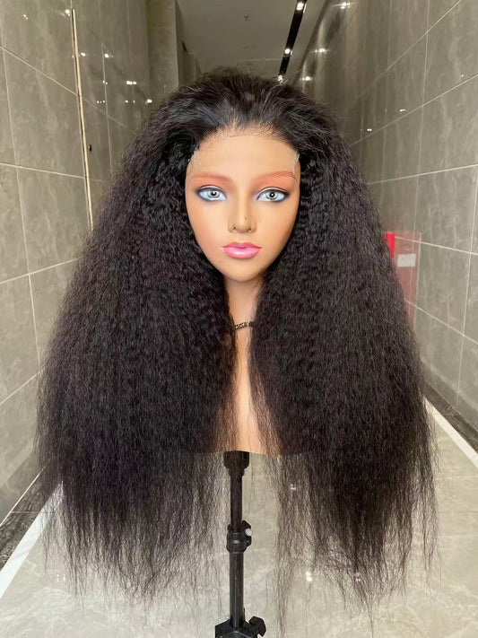 Top Burmese Virgin Hair 2x6 4x4 5x5 6X6 7X7 HD Closure Wig Kinky Straight #1B