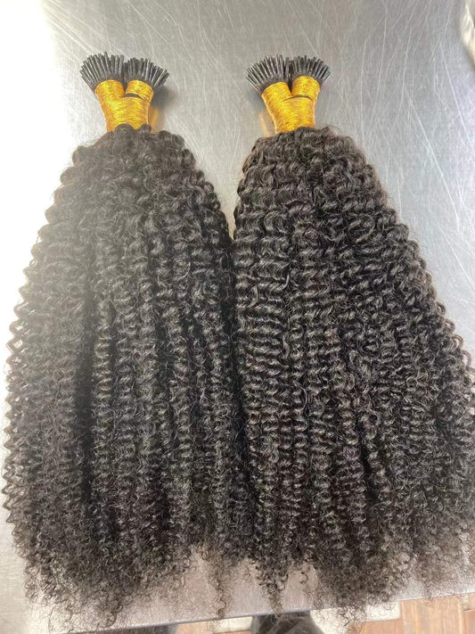 Indian Hair I-TlP Extentions Silk Kinky Curly #1B 100 grams/100 pieces
