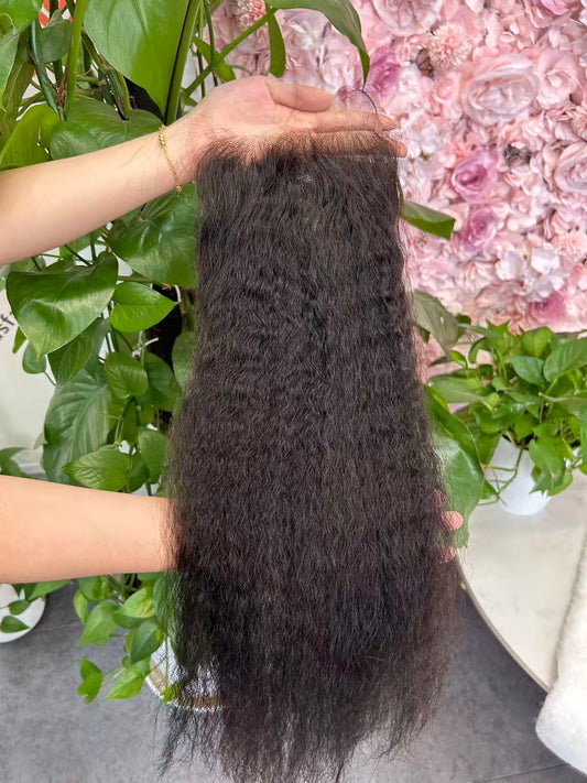 Top Virgin Kinky Straight HD /Transparent Lace Closure  #1B