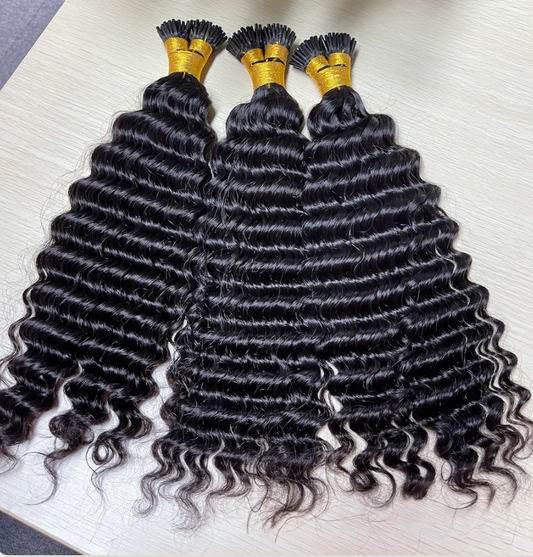 Indian Hair I-TlP Extentions Silk Deep Wave  #1B 100 grams/100 pieces