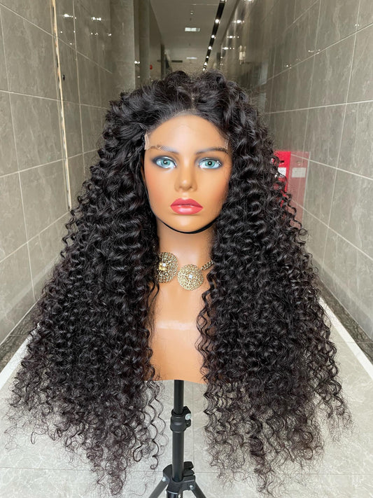 Top Burmese Virgin Hair 2x6 4x4 5x5 6X6 7X7 HD Closure Wig Deep Wave #1B