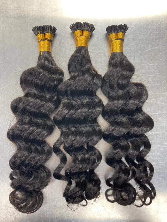 Indian Hair I-TlP Extentions Silk Loose Curly #1B 100grams/100 pieces