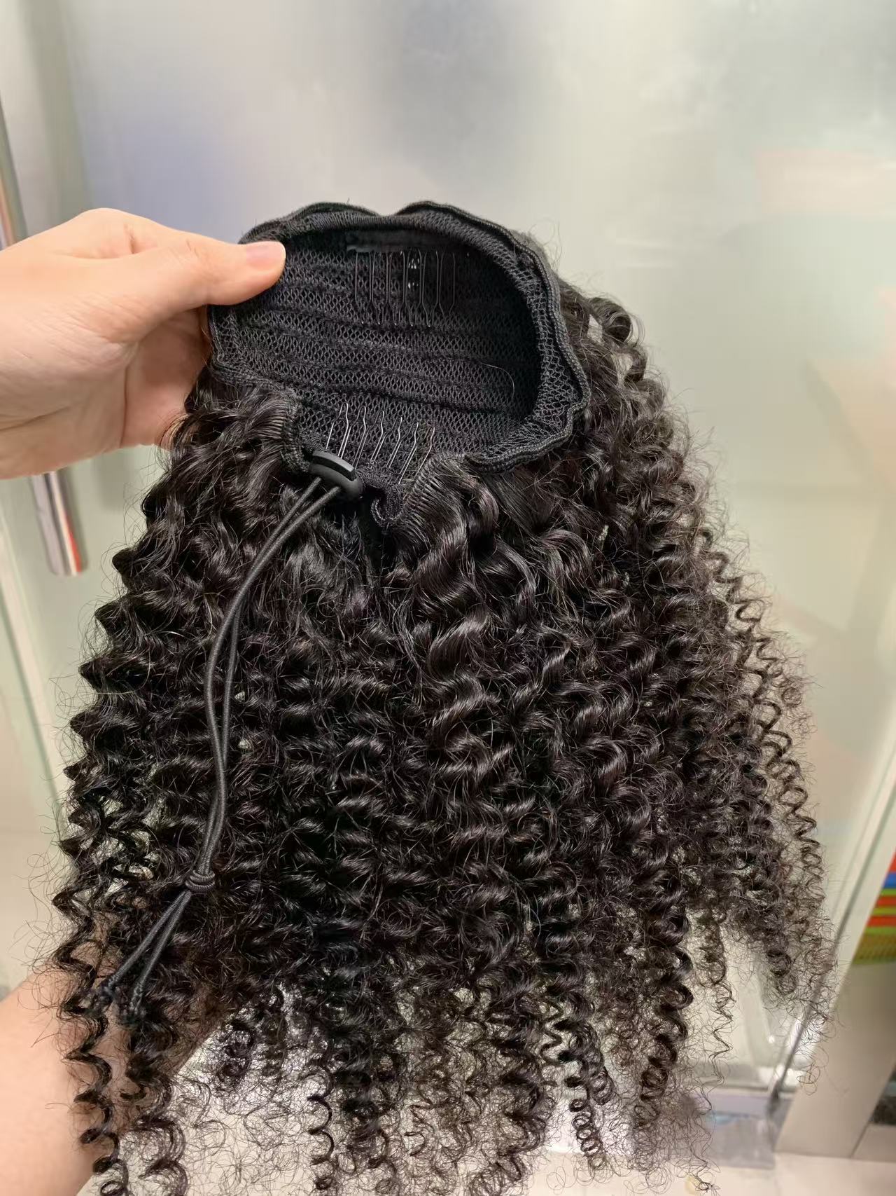 Top virgin Ponytail #1B -Kinky Curly