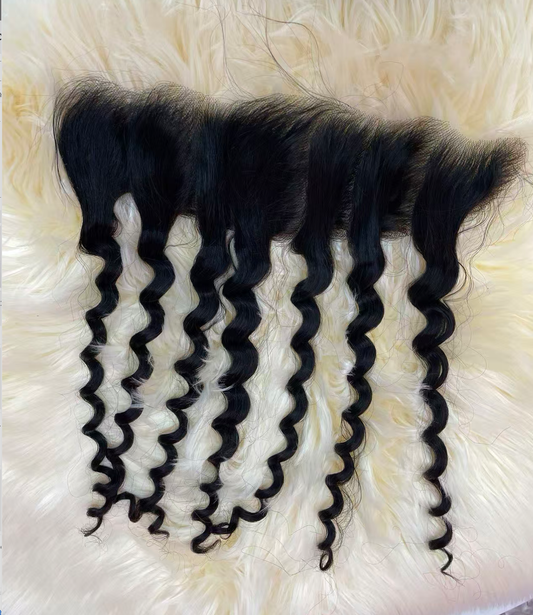 Top Virgin Loose Curly HD /Transparent Lace Frontal  #1B