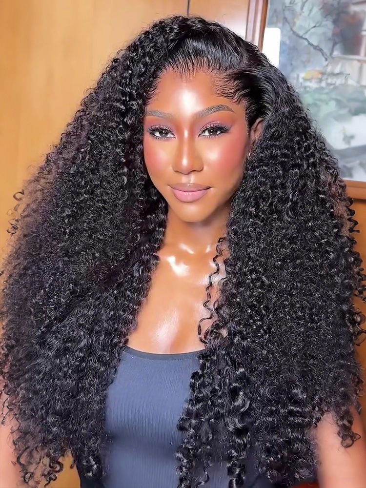 Top Virgin Kinky Curly HD /Transparent Lace Frontal #1B