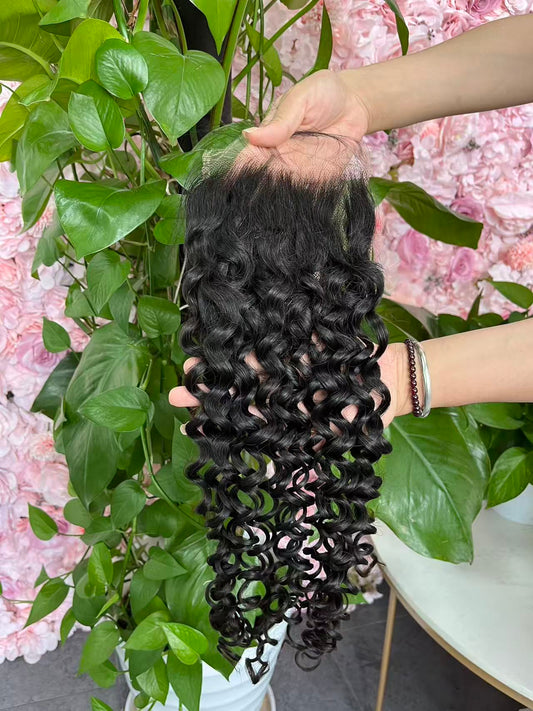 Top Virgin Italian Curly HD /Transparent Lace Closure  #1B