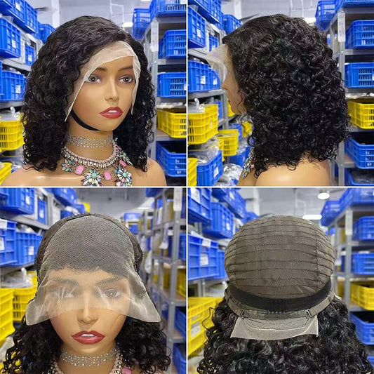 1 3*6 Frontal Transparent Lace Bob Wig Italian Curly 180%-#1B