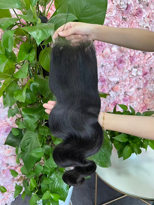 Top Virgin Body Wave HD /Transparent Lace Closure  #1B