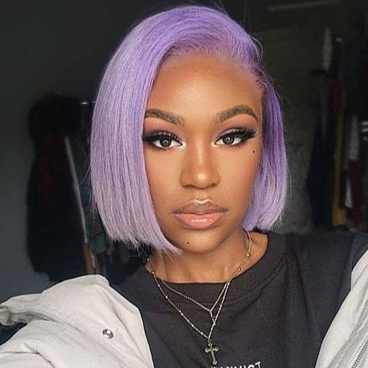 1 3*4 Full Frontal Transparent Lace Bob Colored Wig Straight 180% -#613 /Orange /Red /Lake Blue /Yellow /Blue /Green /Purple