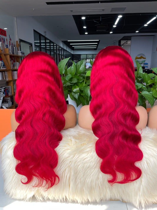#Red body wave Brazilian Hair 13X4 Transparent  Lace wig 180%