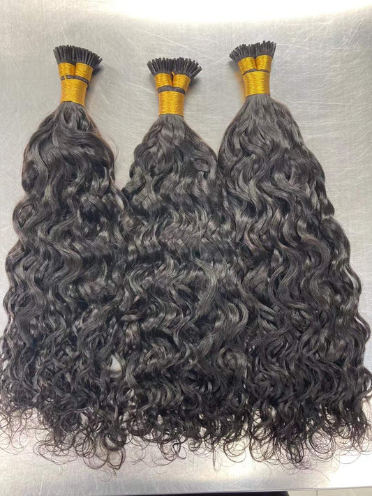 Indian Hair I-TlP Extentions Silk Water Wave  #1B 100 grams/100 pieces
