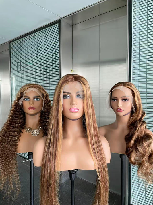 #4/27 Highlight Deep Wave Brazilian Hair 13X4 Transparent Lace wig 180%