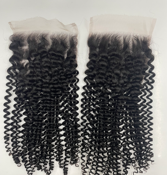 Top Virgin Kinky Curly HD /Transparent Lace Closure  #1B