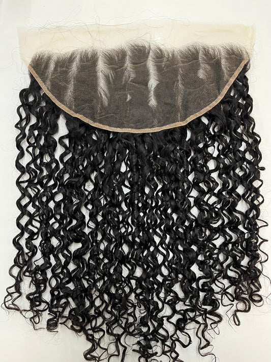 Top Virgin Pixie Curly HD /Transparent Lace Frontal  #1B