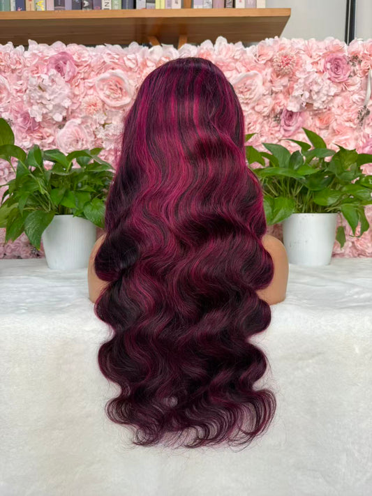 Purple/#4/27Body wave Brazilian Hair 13X4 Transparent Lace wig 180%
