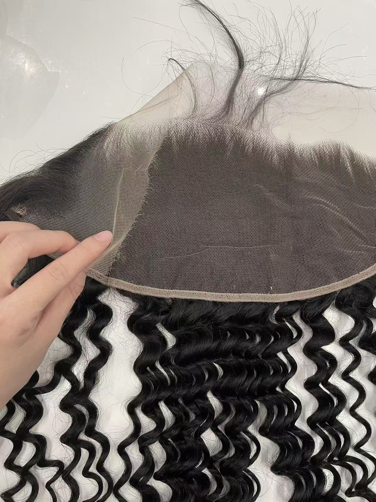 Top Virgin Kinky Curly HD /Transparent Lace Frontal #1B