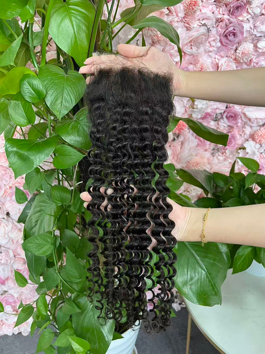 Top Virgin Deep Wave HD /Transparent Lace Closure  #1B