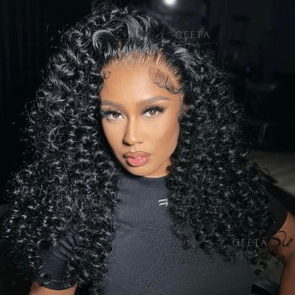 Top virgin Hair 13*4 Jerry Curly #1B Transparent Lace Pre-made wig
