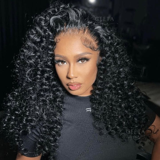 Top virgin Hair 13*4 Jerry Curly #1B Transparent Lace Pre-made wig