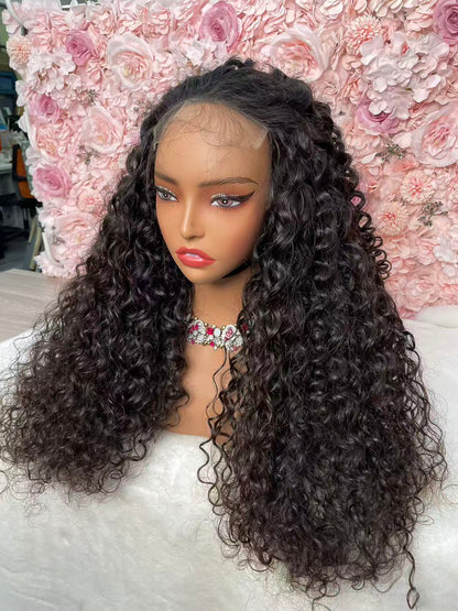 Top Burmese Virgin Hair 2x6 4x4 5x5 6X6 7X7 HD Closure Wig Italian Curly #1B