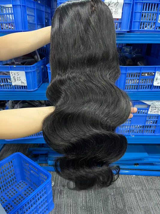 Top virgin Hair 13*4 Body Wave #1B Transparent Lace Pre-made wig