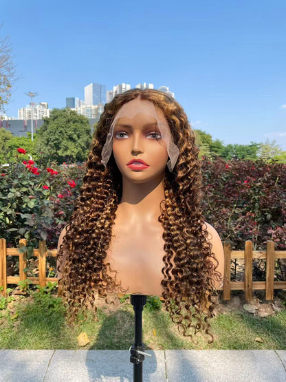 #4/27 Highlight Deep Wave Brazilian Hair 13X4 Transparent Lace wig 180%