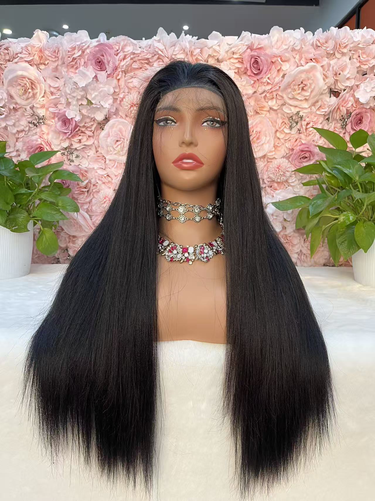 Top Burmese Virgin Hair 2x6 4x4 5x5 6X6 7X7 HD Closure Wig Yaki Straight #1B