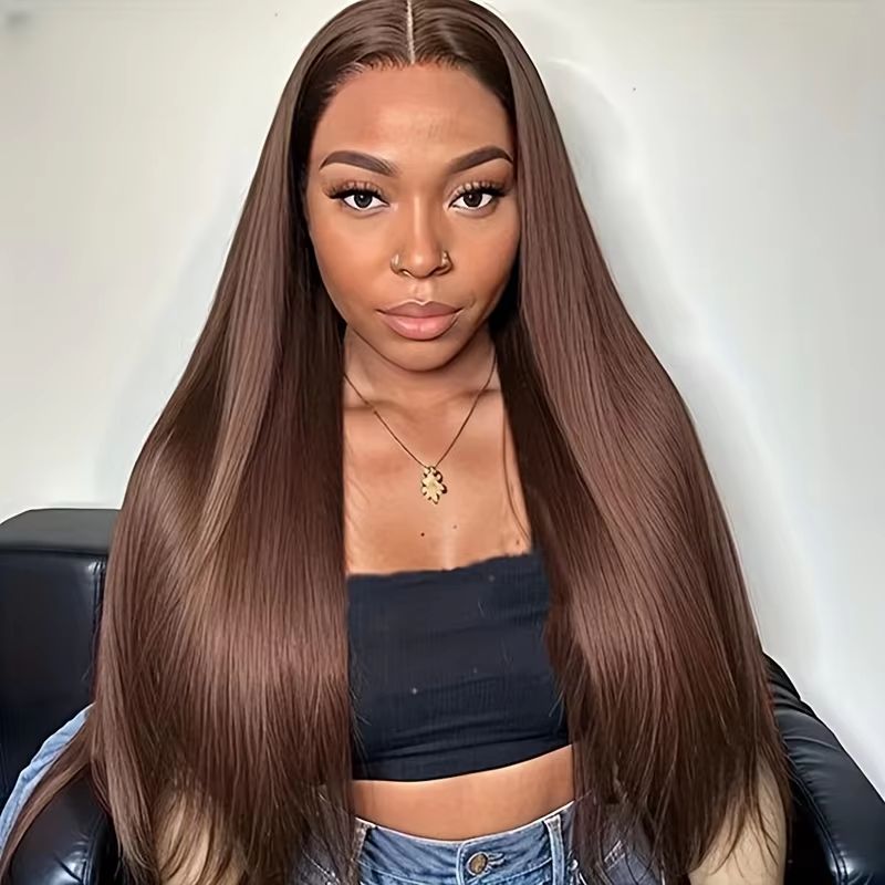 #4 Chocolate straight /BodyWave Brazilian Hair 13X4 Transparent Lace wig 180%