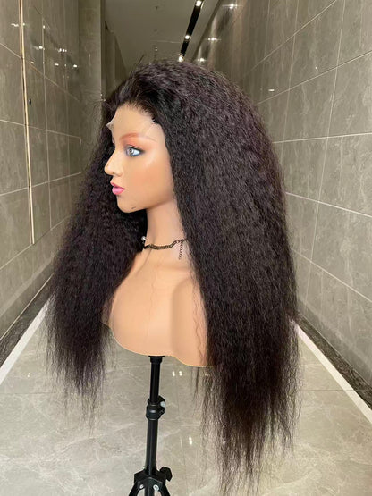 Top Burmese Virgin Hair 2x6 4x4 5x5 6X6 7X7 HD Closure Wig Kinky Straight #1B