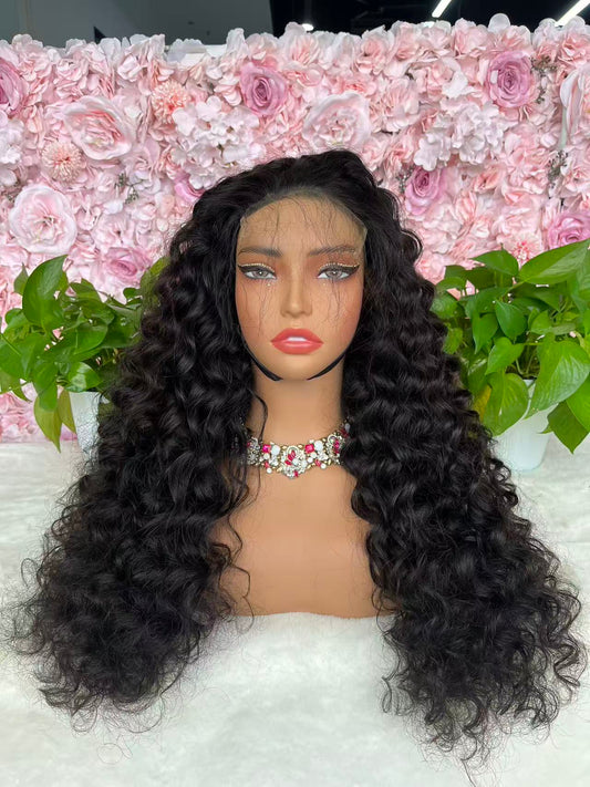 Top Burmese Virgin Hair 2x6 4x4 5x5 6X6 7X7 HD Closure Wig Loose Curly #1B
