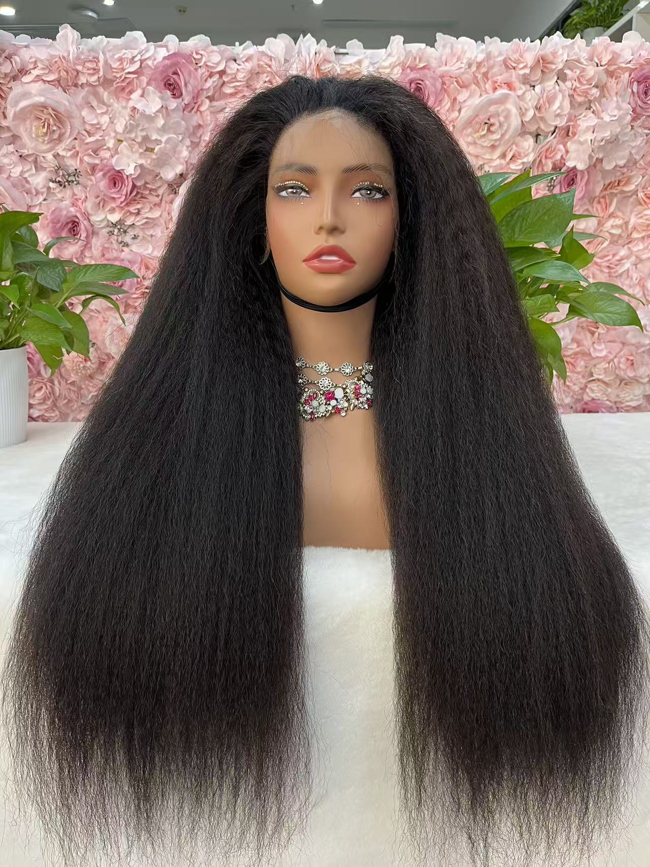 Top Burmese Virgin Hair 13x4 13x6 HD Frontal Wig Yaki Straight  #1B