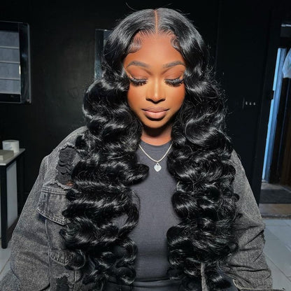 Top Virgin Loose Wave  HD /Transparent Lace Closure  #1B