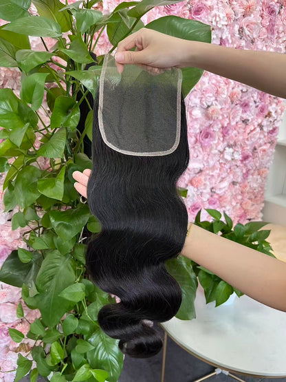 Top Virgin Body Wave HD /Transparent Lace Closure  #1B