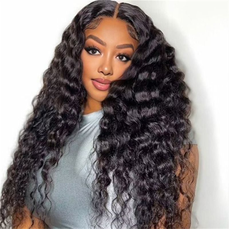 Top Burmese Virgin Hair 2x6 4x4 5x5 6X6 7X7 HD Closure Wig Loose Curly #1B