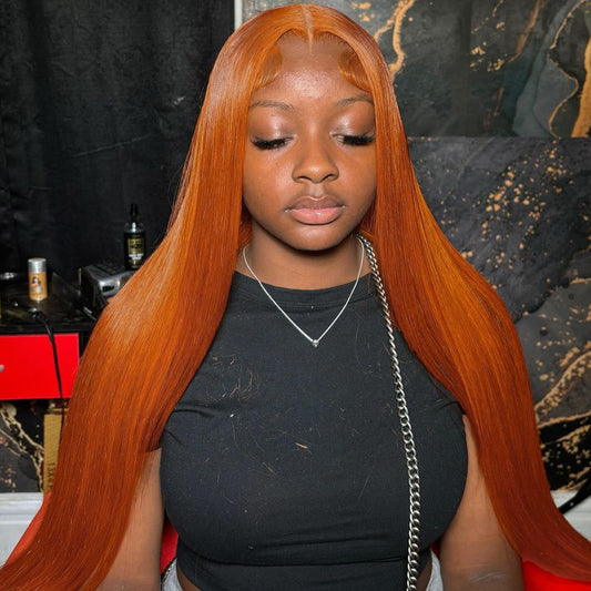 #350 Ginger straight Brazilian Hair 13X4 Transparent Lace wig 180%