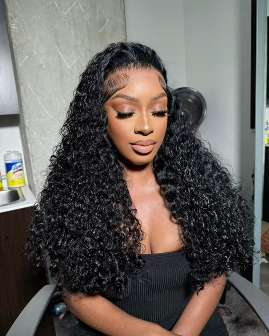 Top Virgin Pixie Curly HD /Transparent Lace Frontal  #1B