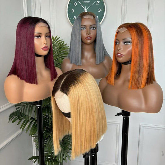 Raw Hair SDD Blunt Cut 2x6 Swiss Brown Lace Bob Wig #1B #1b/27 #4 #4/27 #4/350