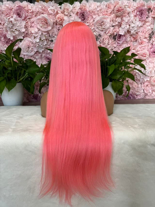 #Pink straight Brazilian Hair 13X4 Transparent Lace wig 180%
