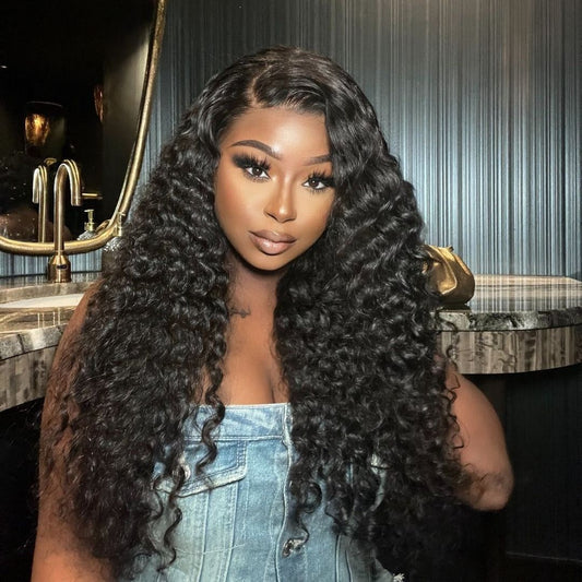 Top Burmese Virgin Hair 2x6 4x4 5x5 6X6 7X7 HD Closure Wig Deep Wave #1B