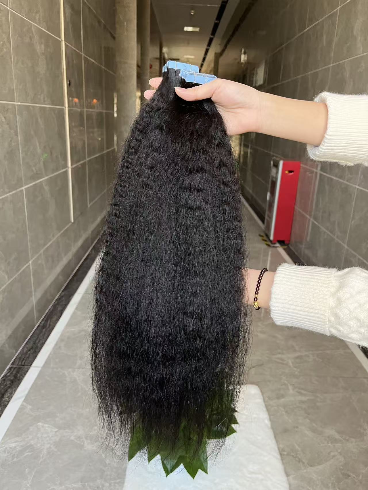 Kinky Straight Hair Tape in Hair Extention #1B
