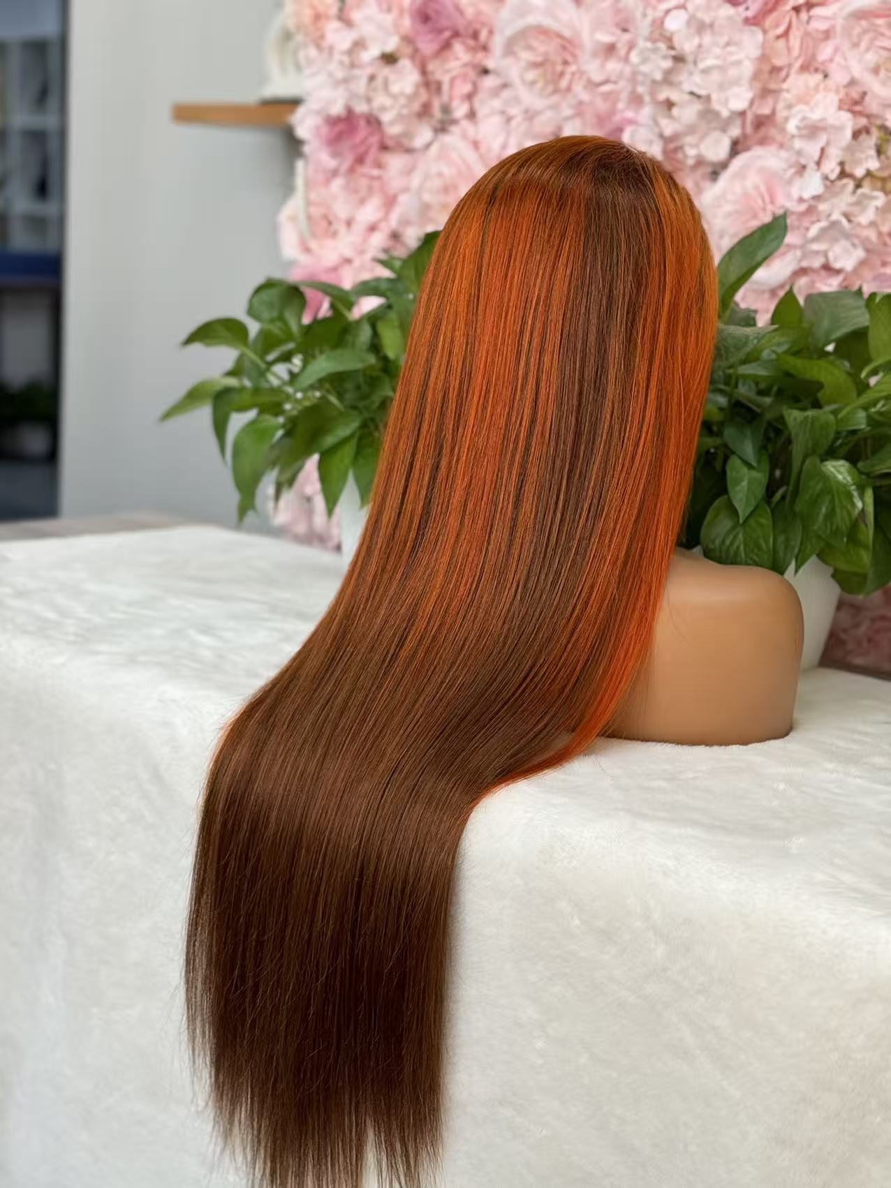 #4/350 Ginger straight Brazilian Hair 13X4 Transparent Lace wig 180%