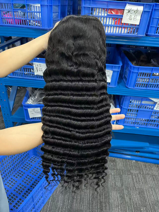 Top virgin Hair 13*4 Deep Wave #1B Transparent Lace Pre-made wig